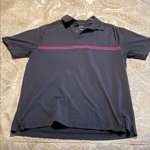 Men's Navy Polo Shirt with Pink Stripe